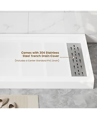 Casainc 60"W X 30"D Smc Single Threshold Shower Base Anti-Slip Shower Pan, Drain Assembly & Drain Cover Included