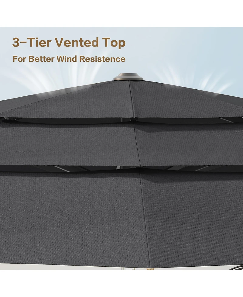 11 ft. Outdoor Patio Market Beach Umbrella with 3-Tier Vented Canopy, With 8 Heavy-Duty Ribs & Crank Tilt in Blue