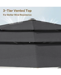 11 ft. Outdoor Patio Market Beach Umbrella with 3-Tier Vented Canopy, With 8 Heavy-Duty Ribs & Crank Tilt in Blue