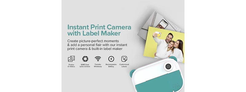 myFirst Camera Insta Wi 4-in-1 Instant Print Camera and Label Maker for Kids 12MP Photos, 1080P Video, 32GB microSD