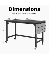 48 Inch Mobile Computer Workstation with 4 Smooth Casters