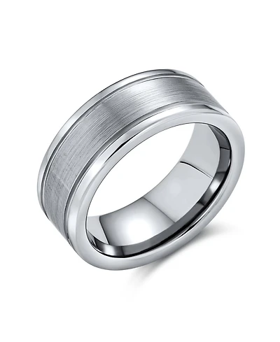 Bling Jewelry Simple Double Grooved Brushed Matte Center Stripe Couples Titanium Band Ring Silver Tone Comfort Fit