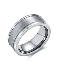 Bling Jewelry Simple Double Grooved Brushed Matte Center Stripe Couples Titanium Band Ring Silver Tone Comfort Fit