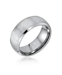 Bling Jewelry Religious Ichthys Jesus Fish Catholic Cross Couples Titanium Band Rings Matte Silver Tone