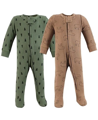 Hudson Baby Boys Cozy Thermal Zippered One-Piece Outfits 2-Pack