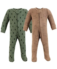 Hudson Baby Boys Cozy Thermal Zippered One-Piece Outfits 2-Pack