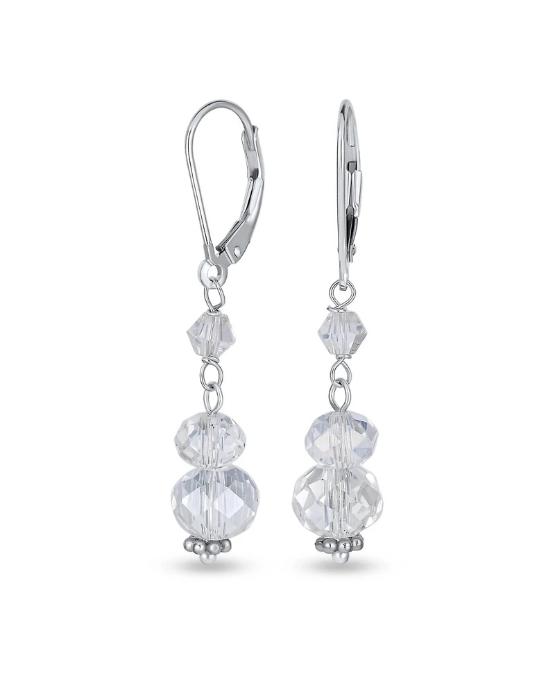 Bling Jewelry Clear Rondelle Crystal Dangle Earrings Sterling Silver Lever Back