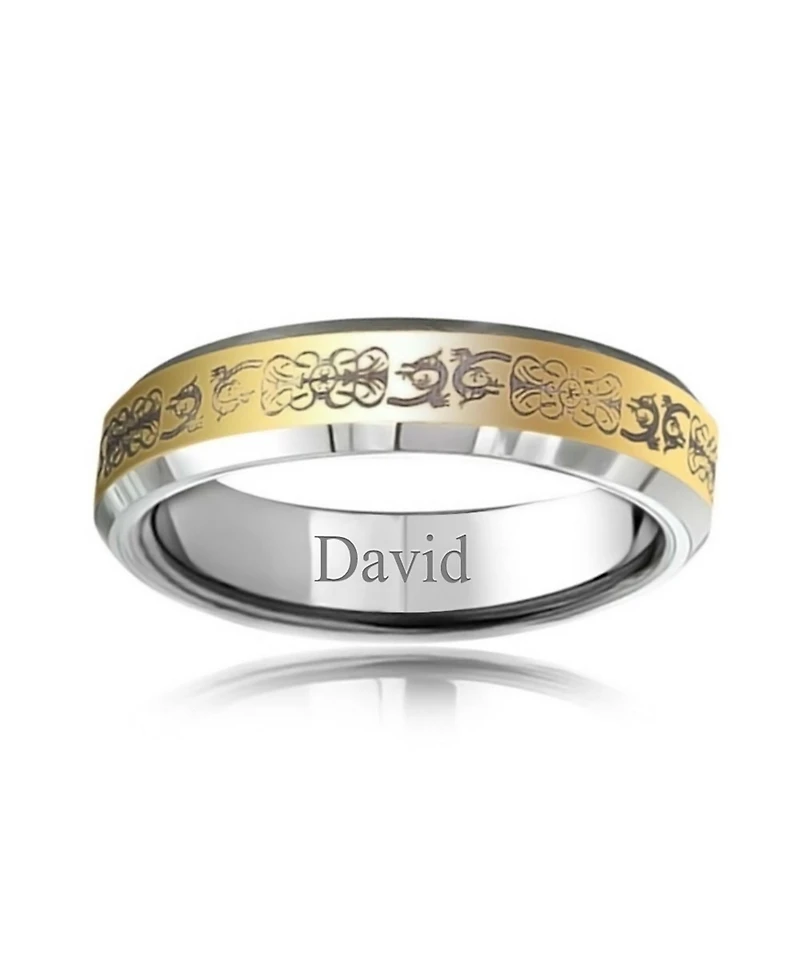 Bling Jewelry Couples Two Tone Celtic Knot Dragon Silver Gold Tones Titanium Band Rings Comfort Fit 5MM Wide Beveled Edge