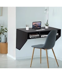Wall Mounted Floating Sturdy Computer Table with Storage Shelf
