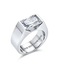 Bling Jewelry Simple Geometric 4CTW Rectangular Cubic Zirconia Emerald Cut Cz Statement Promise Ring Silver Tone Stainless Steel