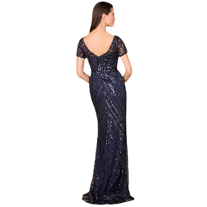 Lara Women's Short Sleeve, Beaded Mermaid Gown