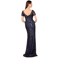Lara Women's Short Sleeve, Beaded Mermaid Gown