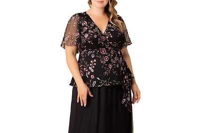 Kiyonna Plus Rosalie Embroidered Wrap Top