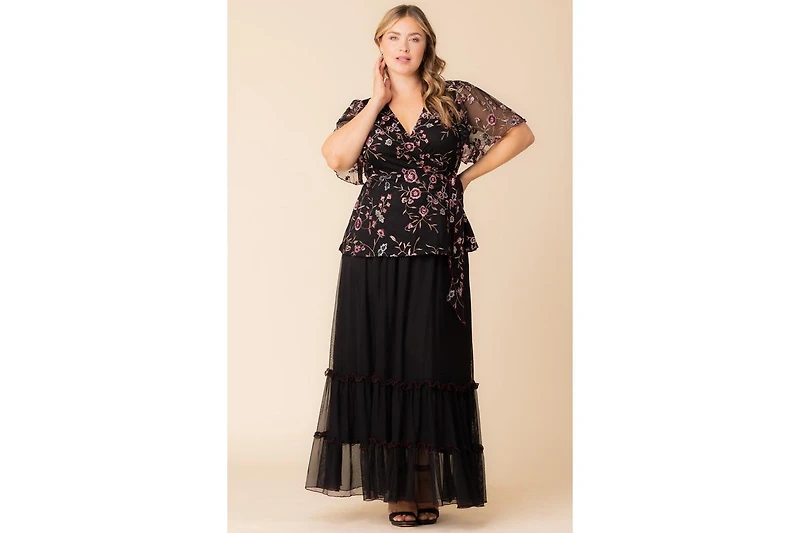 Kiyonna Plus Rosalie Embroidered Wrap Top