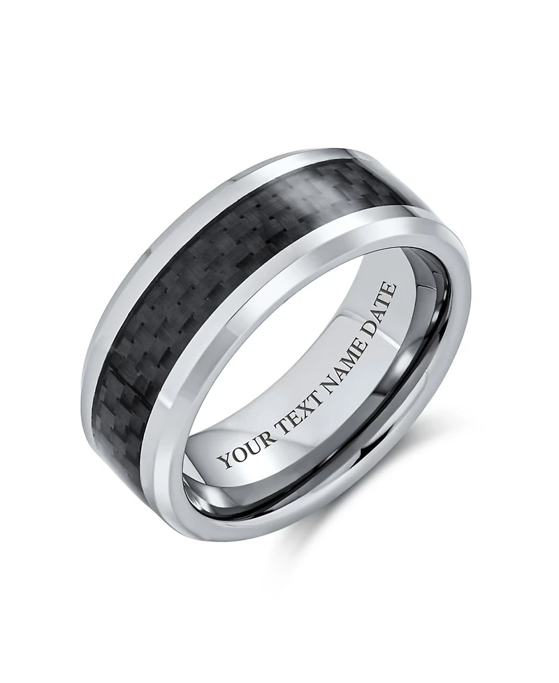 Bling Jewelry Geometric Pattern Carbon Fiber Inlay Couples Titanium Band Rings Comfort Fit 8MM