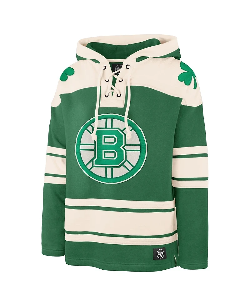 '47 Brand Men's David Pastrnak Kelly Green Boston Bruins St. Patrick's Day Player Name Number Lacer Pullover Hoodie
