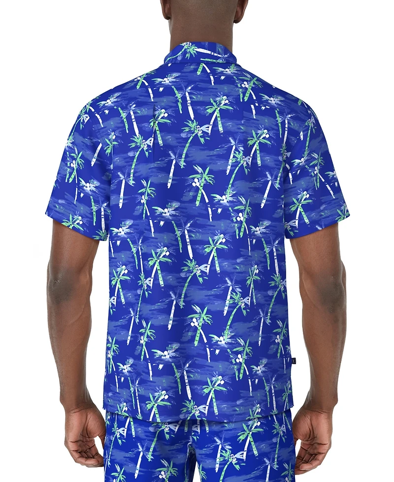 Pga Tour Men's Short Sleeve Watercolor Palm Print Button-Front Shirt