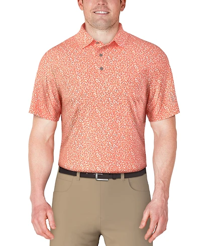 Pga Tour Men's Short Sleeve Micro Geo Print Golf Polo Shirt