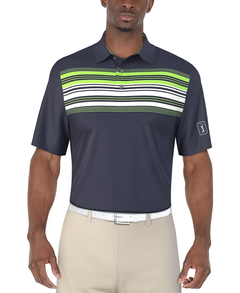 Pga Tour Men's Short Sleeve Chest Stripe Golf Polo Shirt