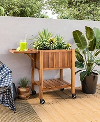 Seville Classics Acacia Wood Raised Garden Bed Planter Cart