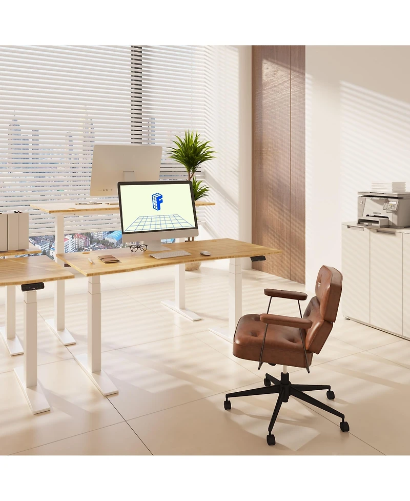 Flexispot E7-commercial W Electric Adjustable Standing Desk, Curved Bamboo Top