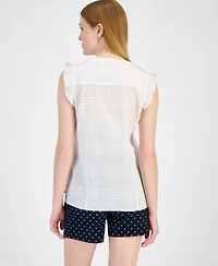Tommy Hilfiger Women's Cotton Tonal-Plaid Ruffled-Sleeve Shirt