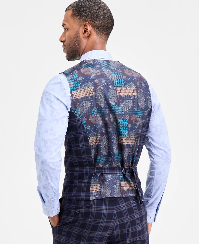 Tayion Collection Men's Classic-Fit Plaid Suit Separate Vest