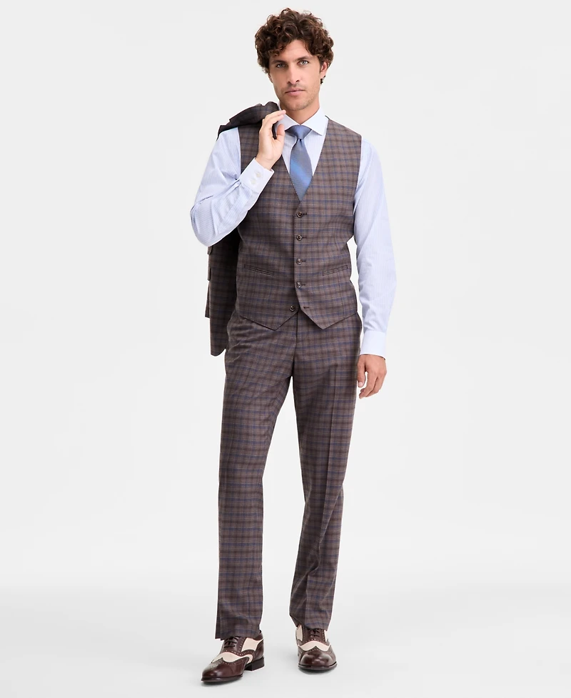 Tayion Collection Men's Classic-Fit Plaid Suit Separate Vest
