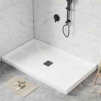 Casainc 60"W X 36"D Smc Single Threshold Shower Base Anti-Slip Shower Pan, Drain Assembly & Drain Cover Included