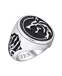 Bling Jewelry Signet Fierce Roaring Big Wolf Head Coin Ring Oxidized Stainless Steel