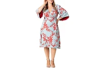 Kiyonna Plus Gemini Wrap Dress with Contrast Lined Sleeves
