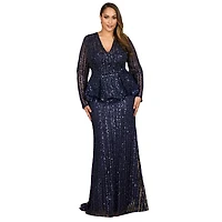 Lara Women's Long Sleeve Beaded Peplum Dress