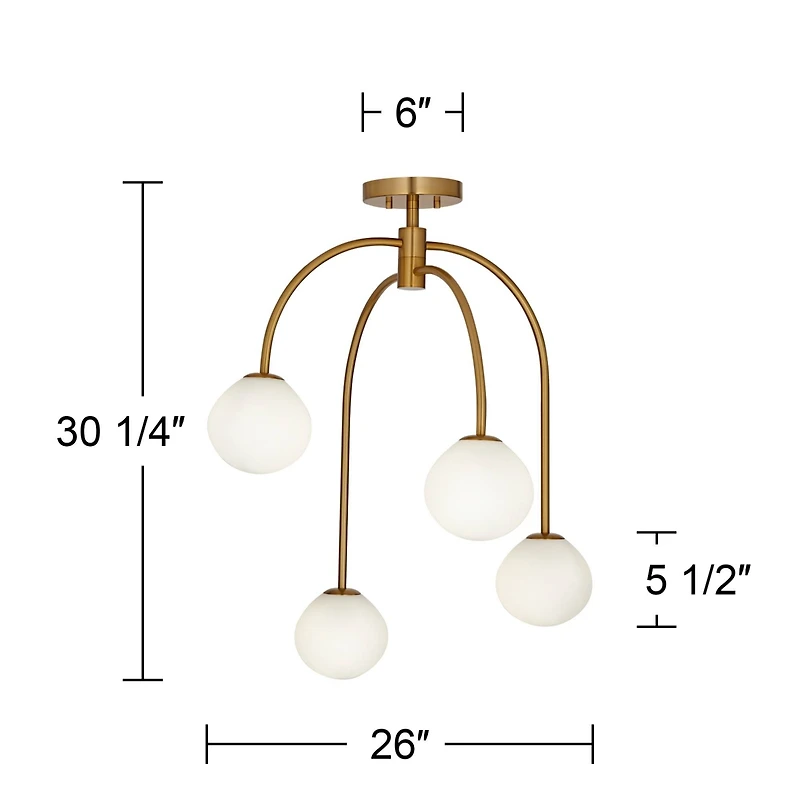 Possini Euro Design Clara 26" Mid Century Modern 4-Light Semi Flush-Mount Ceiling Light Fixture Kitchen Foyer Warm Brass Finish