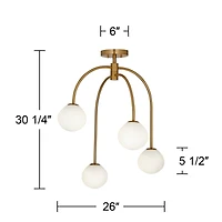 Possini Euro Design Clara 26" Mid Century Modern 4-Light Semi Flush-Mount Ceiling Light Fixture Kitchen Foyer Warm Brass Finish