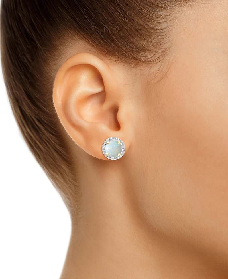 Lab-Created Ruby (2 ct. t.w.) & White Sapphire (1/5 Halo Stud Earrings 10k Gold (Also Additional Gemstones)