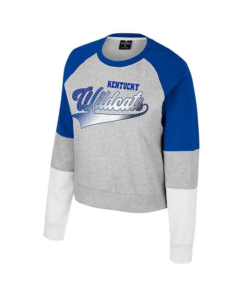 Colosseum Women's Heather Gray Kentucky Wildcats Katinka Rhinestone Scoop Neck Pullover Sweatshirt