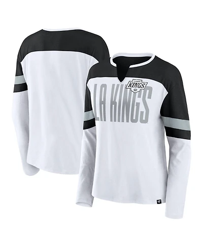 Fanatics Women's White/Black Los Angeles Kings Frozen Long Sleeve Notch Neck T-Shirt