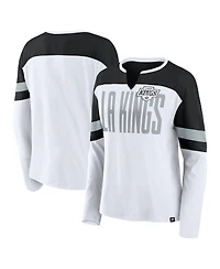 Fanatics Women's White/Black Los Angeles Kings Frozen Long Sleeve Notch Neck T-Shirt