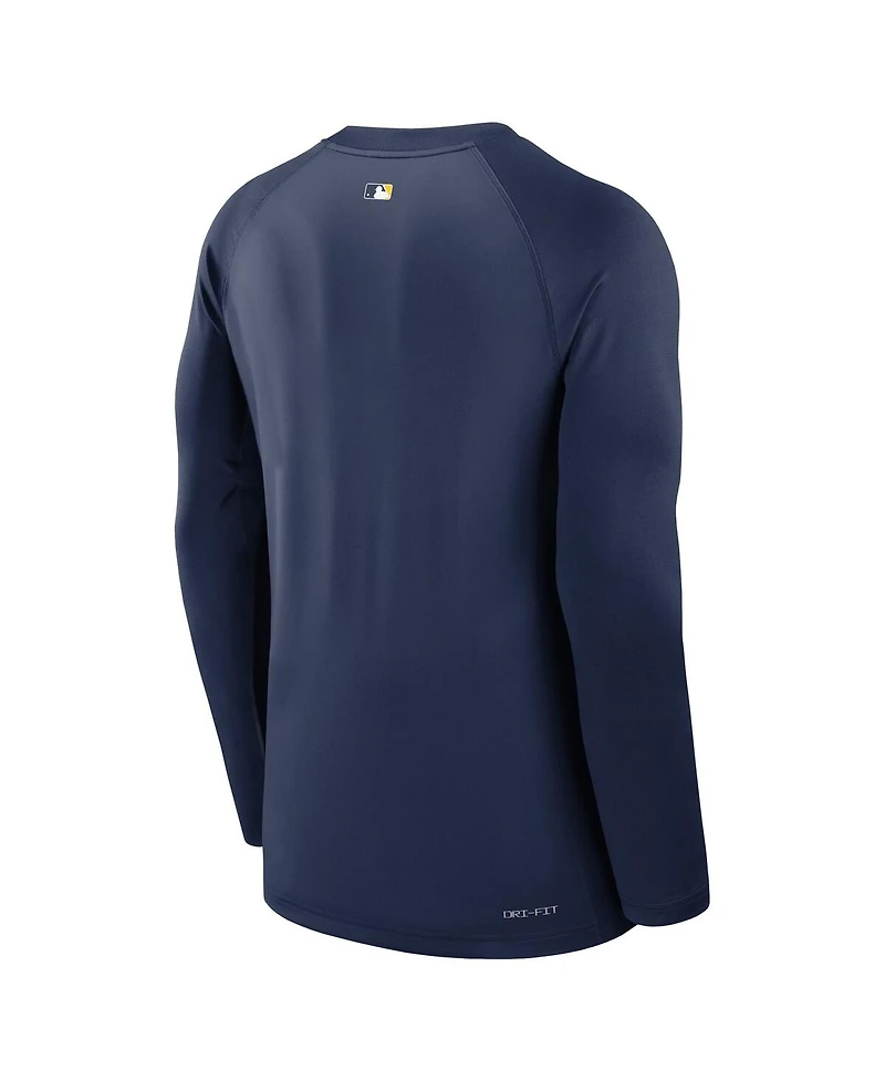 Nike Men's Navy Milwaukee Brewers Authentic Collection Game Time Raglan Performance Long Sleeve T-Shirt