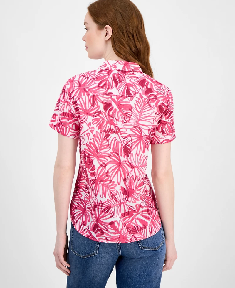 Nautica Jeans Women's Palm-Print Cotton Camp Shirt