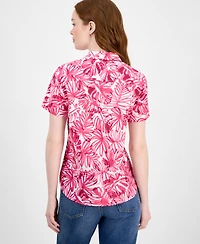 Nautica Jeans Women's Palm-Print Cotton Camp Shirt