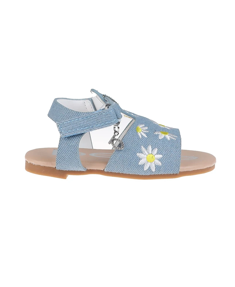 Bebe Toddler Girls Denim and Embroidered Flowers Sandals