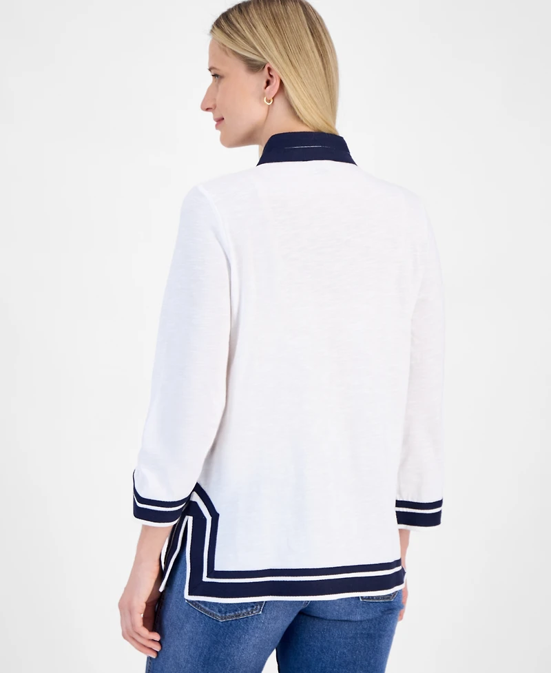 Nautica Jeans Women's Cotton Contrast-Trim Tunic Top