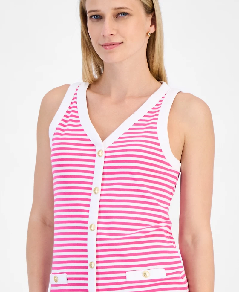 Nautica Jeans Women's Striped Button Sleeveless Sweater