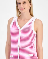 Nautica Jeans Women's Striped Button Sleeveless Sweater