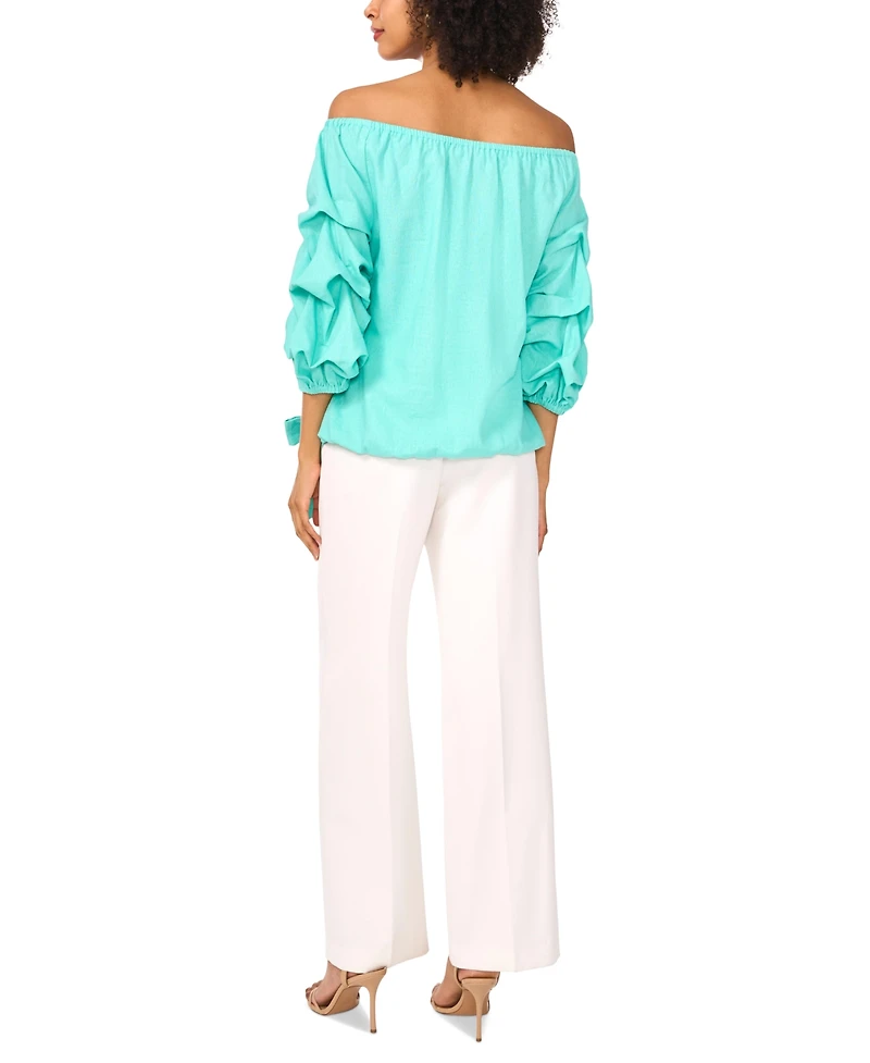 Vince Camuto Women's Linen-Blend Off The Shoulder Bubble Sleeve Tie Front Blouse