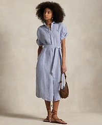 Polo Ralph Lauren Women's Striped 100% Linen Short-Sleeve Shirtdress