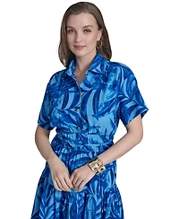 Halston Women's Floral-Print Tiered Shirtdress