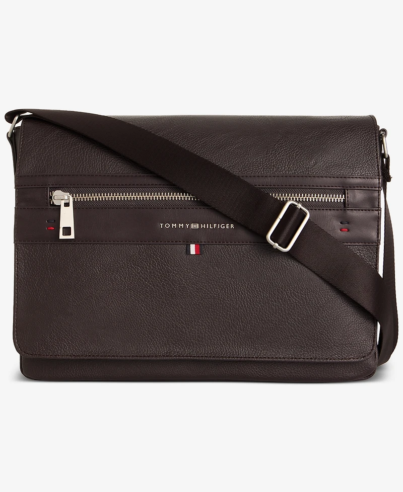 Tommy Hilfiger Men's Pebble Faux-Leather Leo Messenger Bag