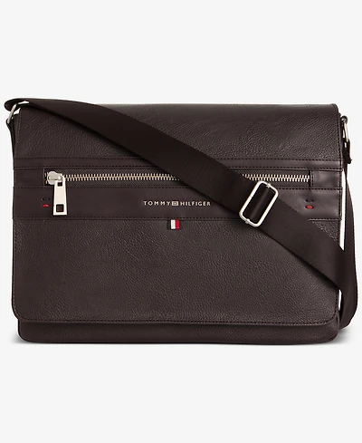 Tommy Hilfiger Men's Pebble Faux-Leather Leo Messenger Bag
